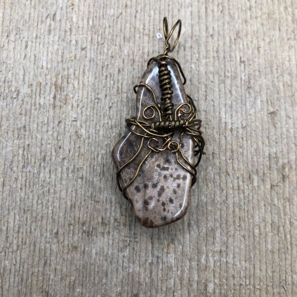 Petrified Palm Wood Wire-Wrapped Necklace Pendant - Picture 3 of 5